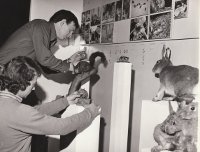 Bob davey and ken putting finishing touches to natural history exhibits at the Ulster Museum